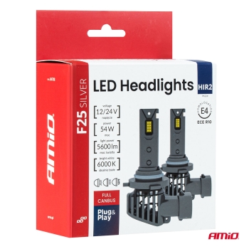 Amio HIR2 LED Headlight Full Canbus F25 Silver Series HIR2 LED 6000K Duobox